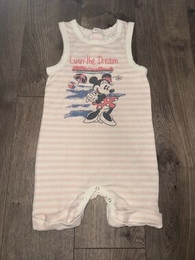 Junk Food Clothing Pink and White Striped Minnie Mouse Romper
